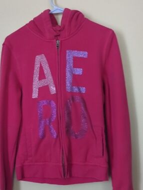 Aeropostale Womens Bright Pink Glitter Logo Zip Hoodie